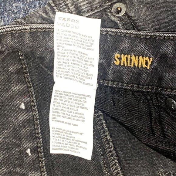 American Eagle Black Distressed Jeans Men's 28x30 Extreme Flex Skinny - Picture 11 of 12